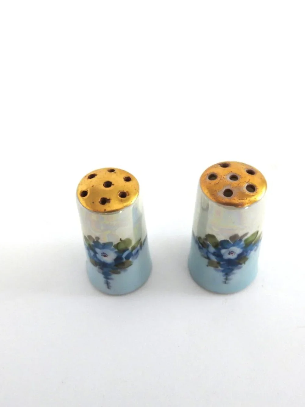 VTG MZ Altrohlau Czechoslovakia Forget-Me-Not Lusterware Shakers